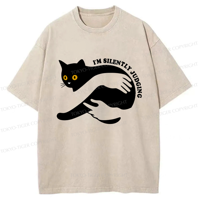 washed unisex cat t-shirt for casual daily