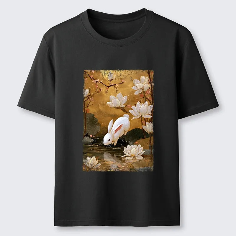 Kyoto-Lion Oriental Rabbit Pond Scene Classic T-Shirt