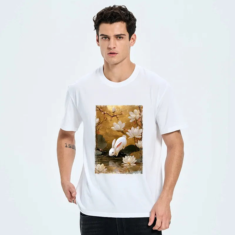 Kyoto-Lion Oriental Rabbit Pond Scene Classic T-Shirt
