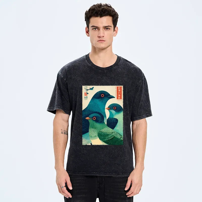 Kyoto-Lion Petrels Of The Painted Sea Washed T-Shirt