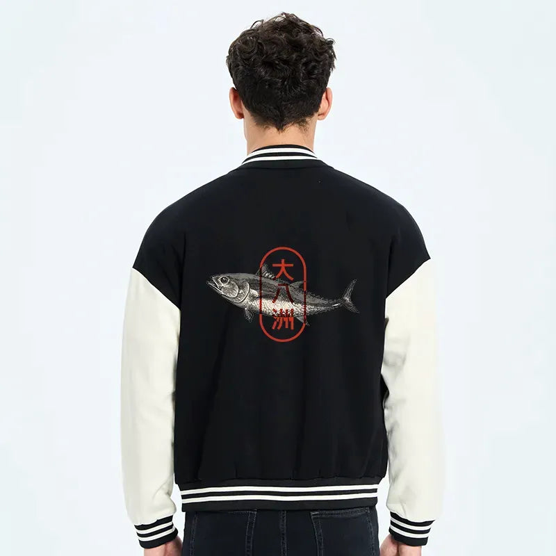 Kyoto-Lion Sushi Fish Embroidery Varsity Jacket