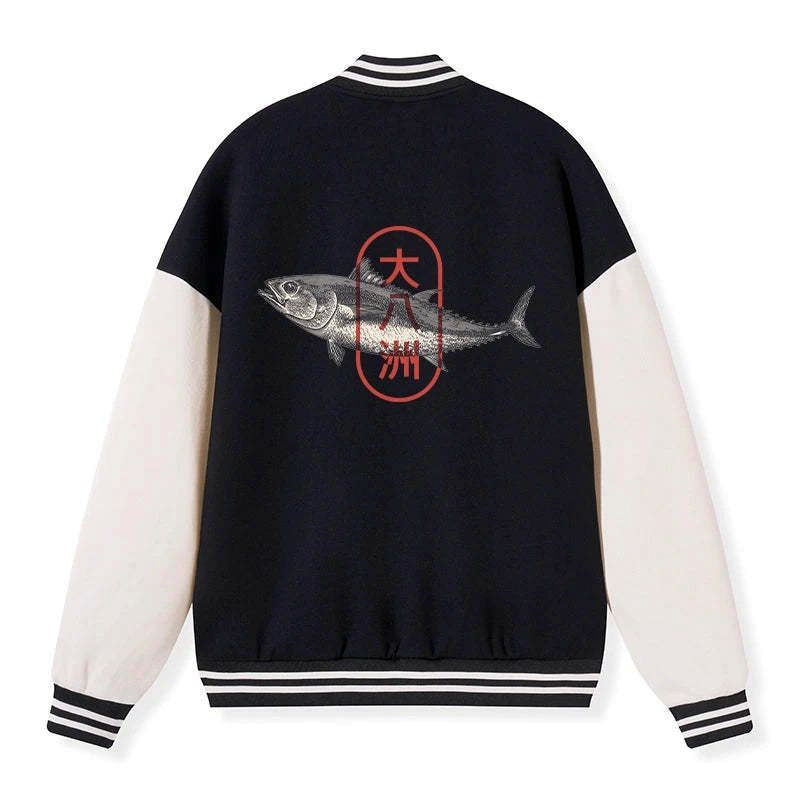 Kyoto-Lion Sushi Fish Embroidery Varsity Jacket