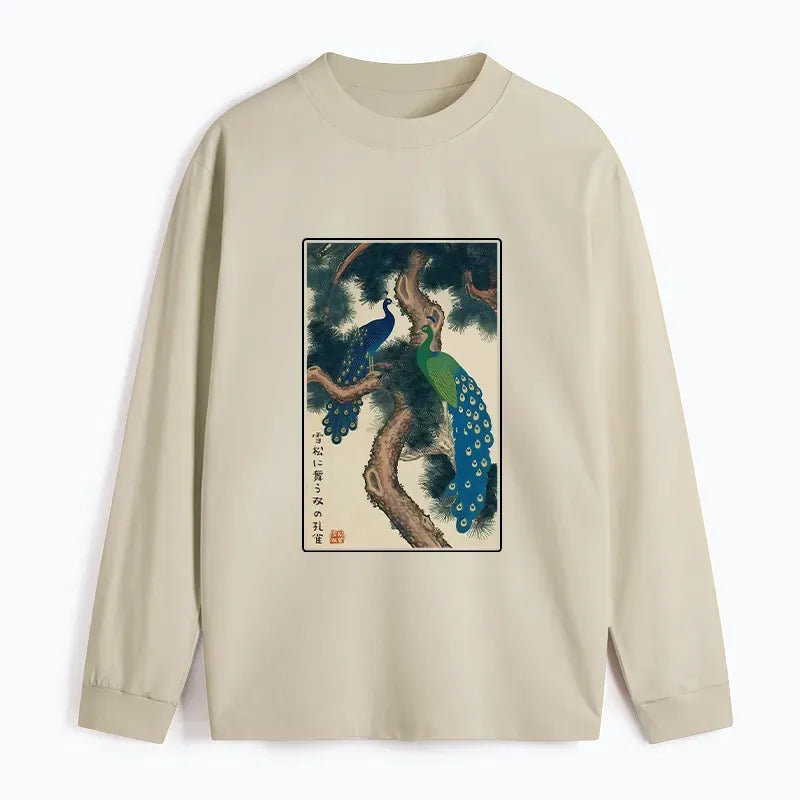 Kyoto-Lion Peacocks in Snowy Pines Classic Long Sleeve T-Shirt