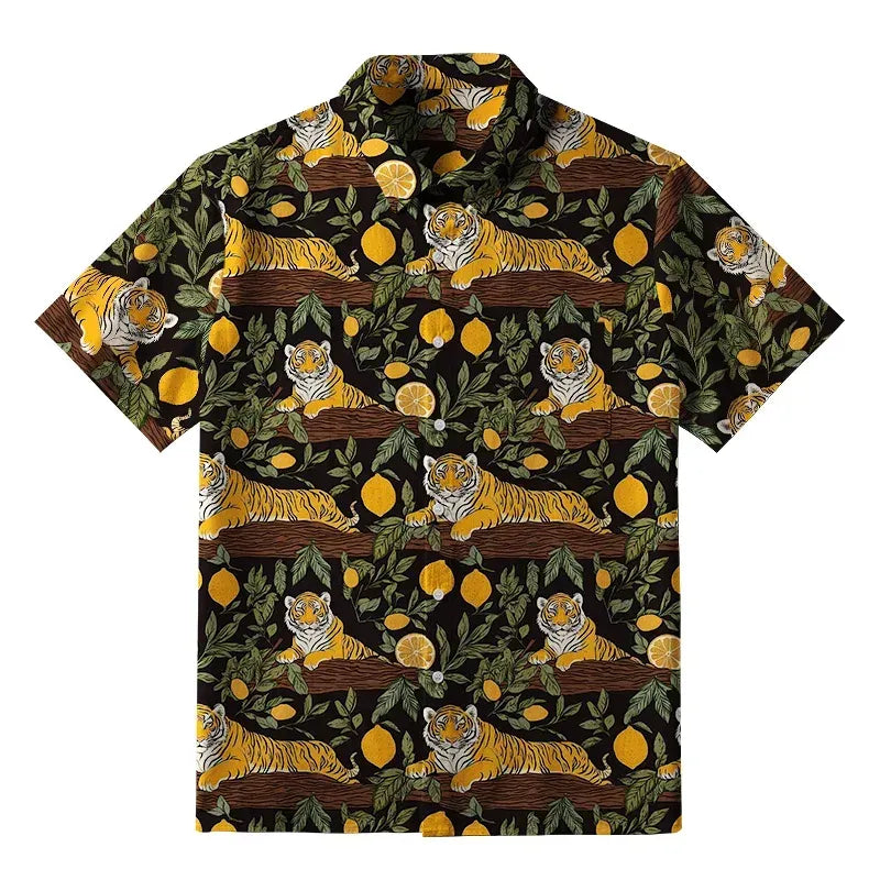 Japanese Tiger Button-up Shirt for Summer
