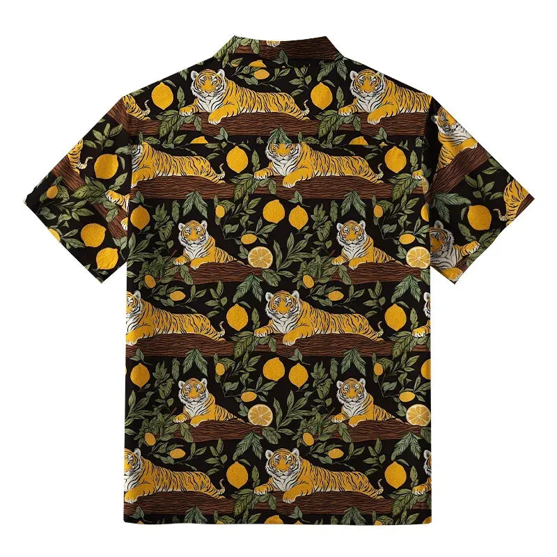 Kyoto-Lion Tiger In A Lemon Grove Button-up Shirt