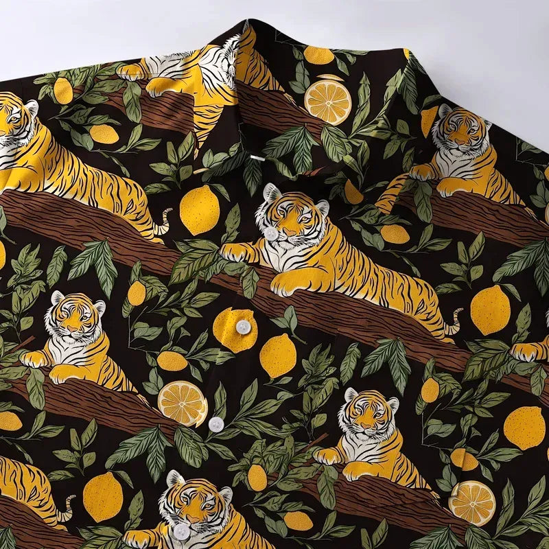 Japanese Tiger Button-up Shirt for Summer