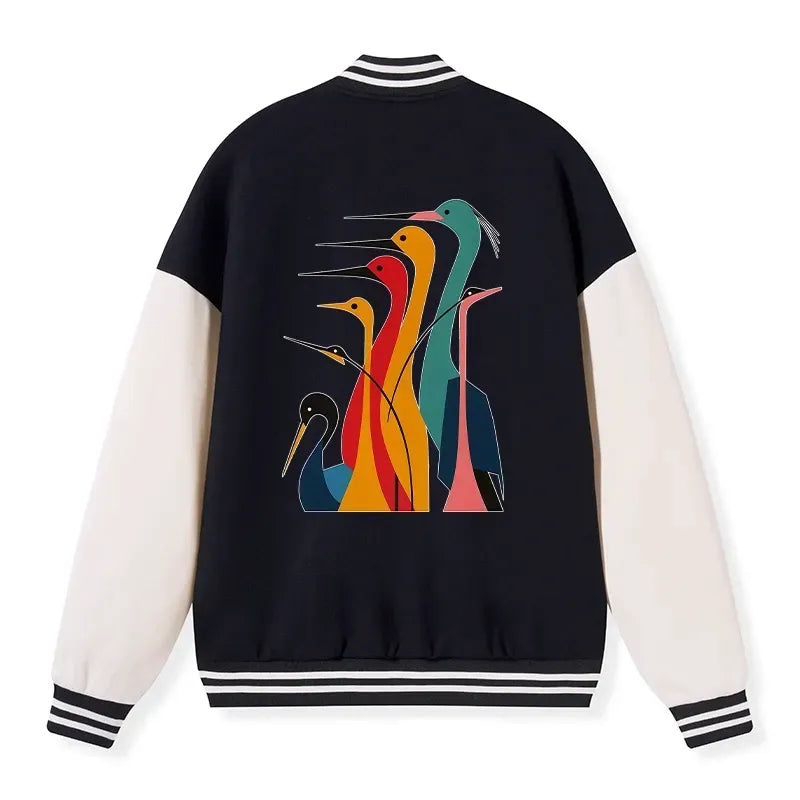 Kyoto-Lion Various Types Of Cranes Embroidery Varsity Jacket