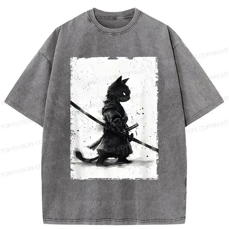 Retro Cat Samurai Tee for Streetwear Style