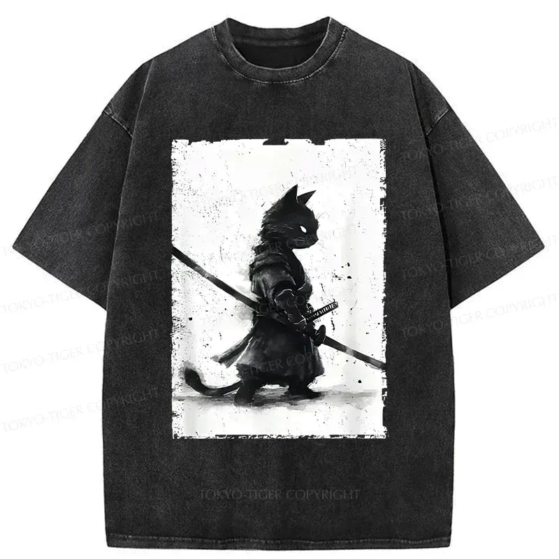 Retro Cat Samurai Tee for Streetwear Style
