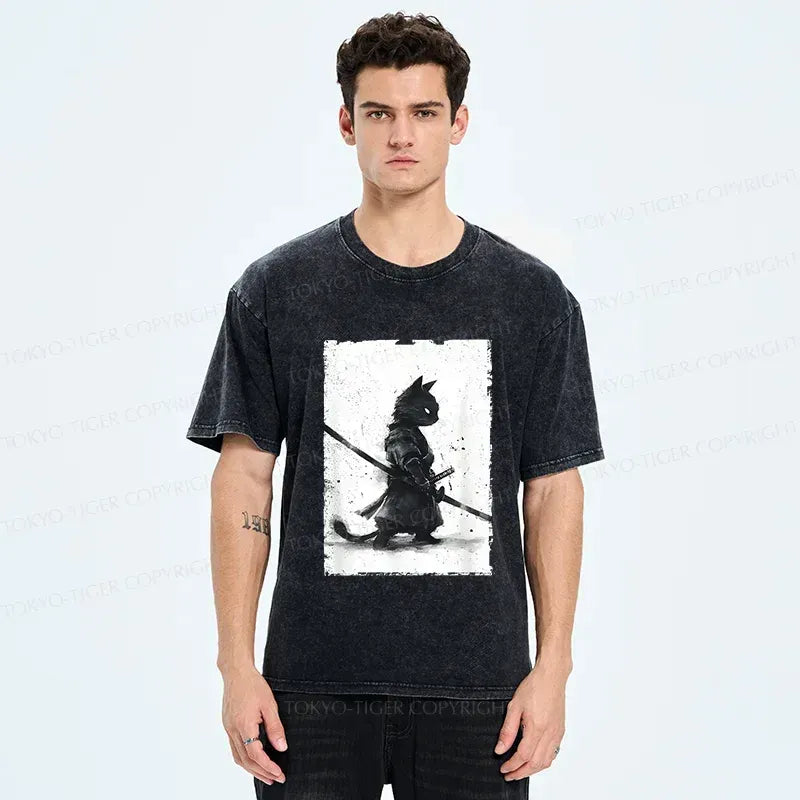 Retro Cat Samurai Tee for Streetwear Style