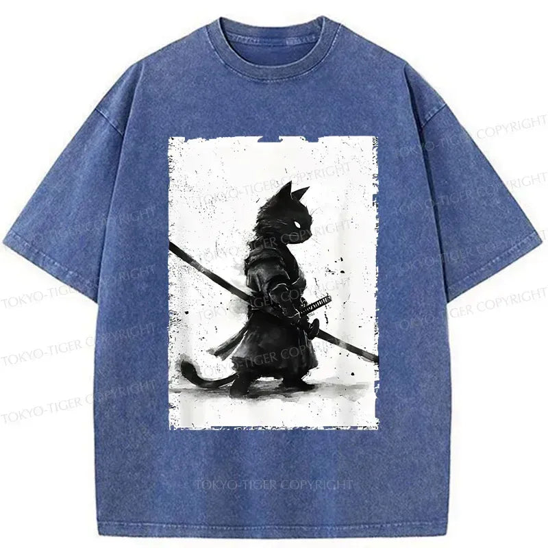 Retro Cat Samurai Tee for Streetwear Style