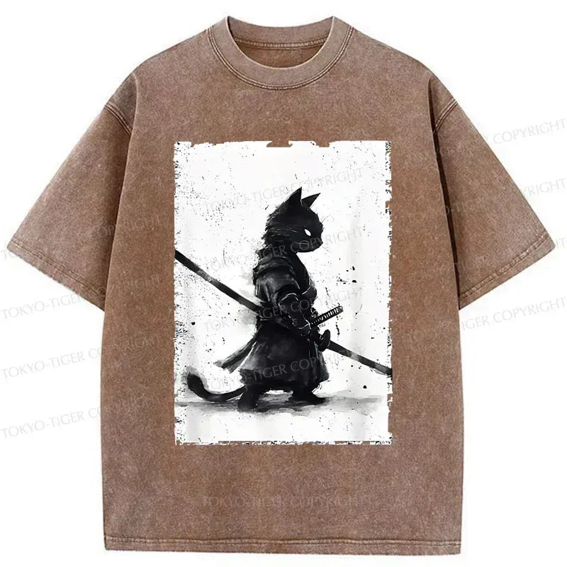 Retro Cat Samurai Tee for Streetwear Style