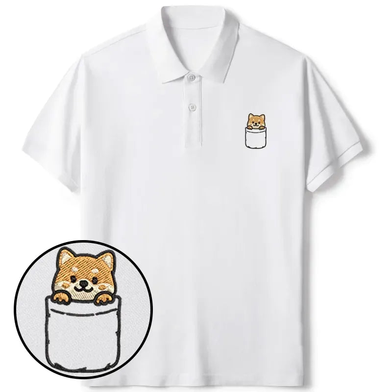 Japanese Shiba Inu Embroidered Polo Shirt