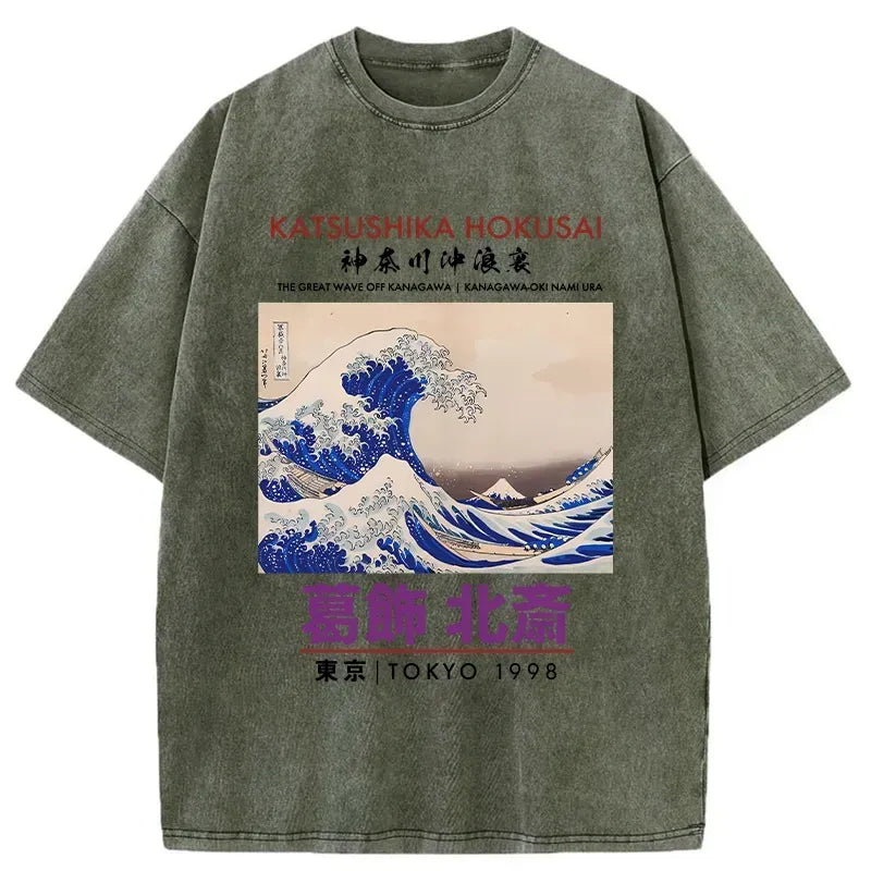 Kyoto-Lion Katsushika Hokusai Japan Washed T-Shirt