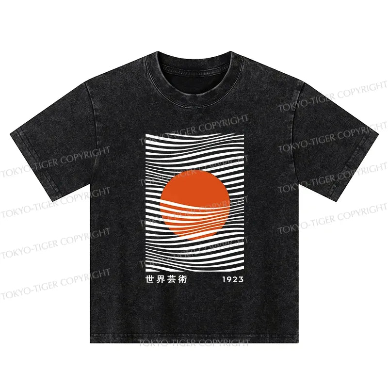 Kyoto-Lion Minimalist Art Sun Kids Washed T-Shirt