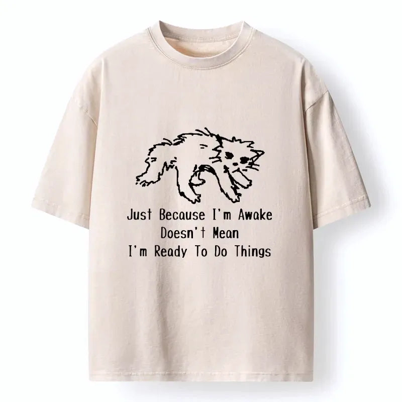 Kyoto-Lion Chill Tired Cat Slow Lazy Life Art Washed T-Shirt