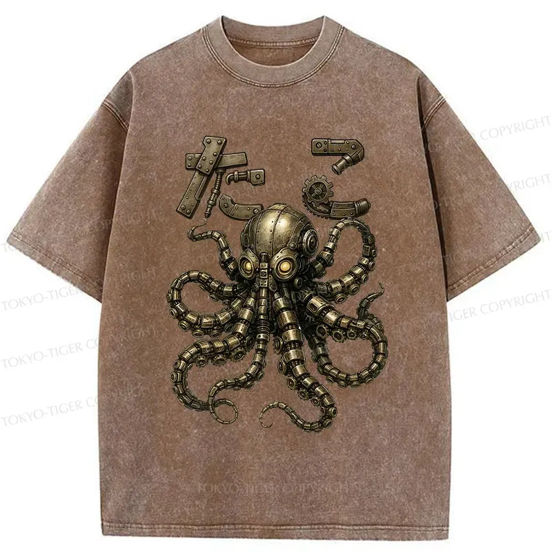 Washed octopus t-shirt for streetwear