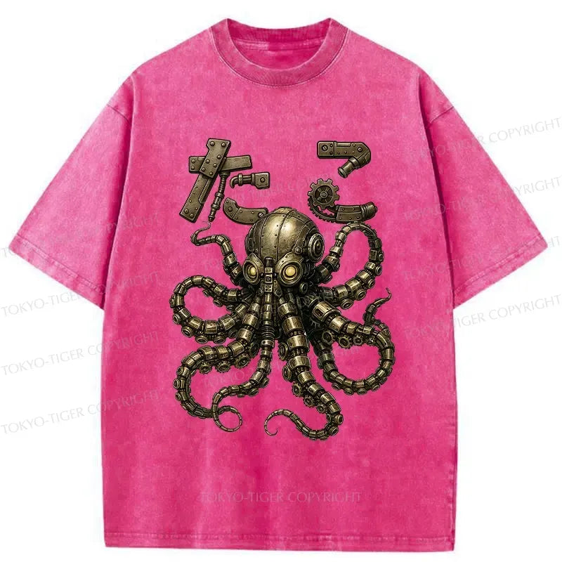 Kyoto-Lion Mechanical Octopus Washed T-Shirt