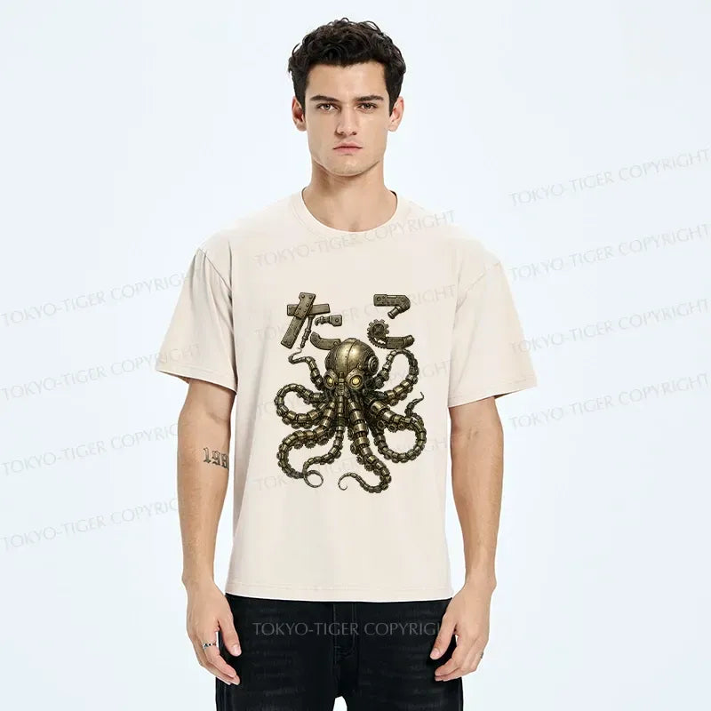 Washed octopus t-shirt for streetwear