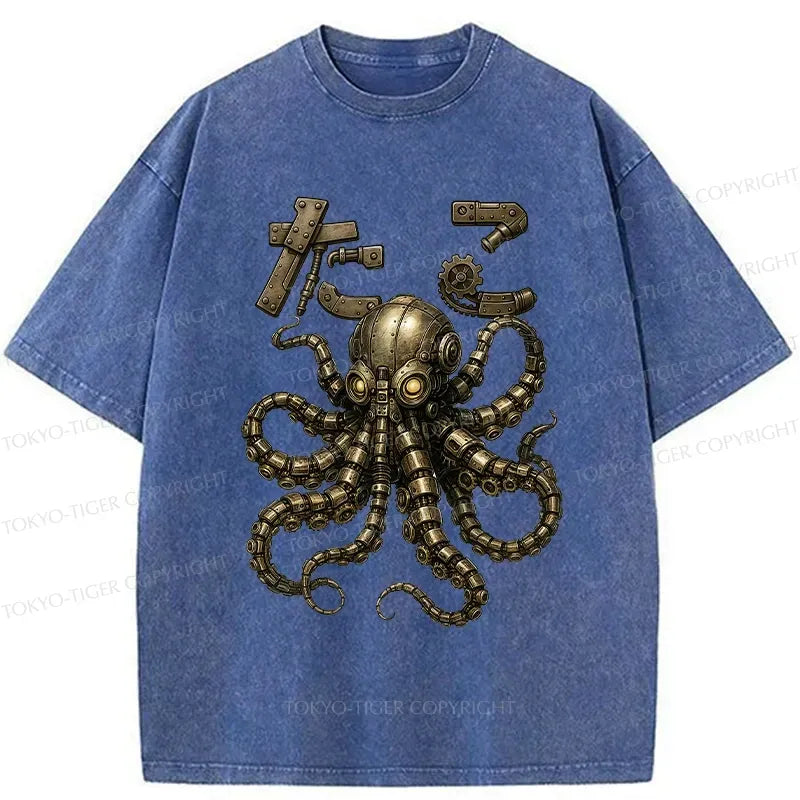 Washed octopus t-shirt for streetwear