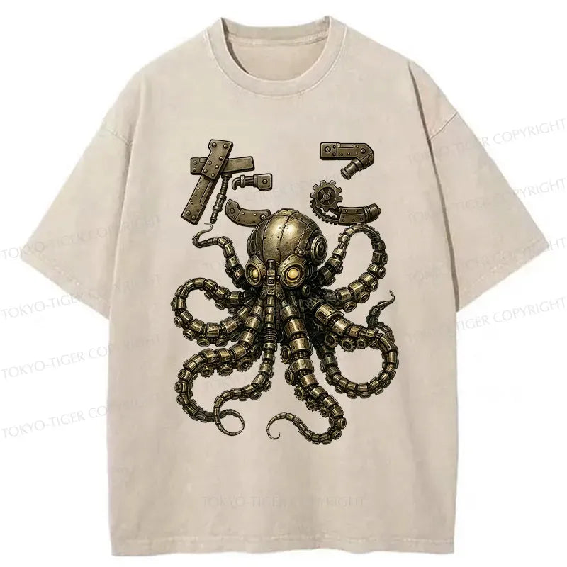 Washed octopus t-shirt for streetwear