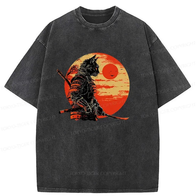 Japanese Cat Samurai T-Shirt for Daily Wear