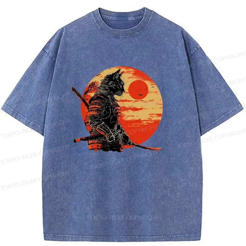 Japanese Cat Samurai T-Shirt for Daily Wear