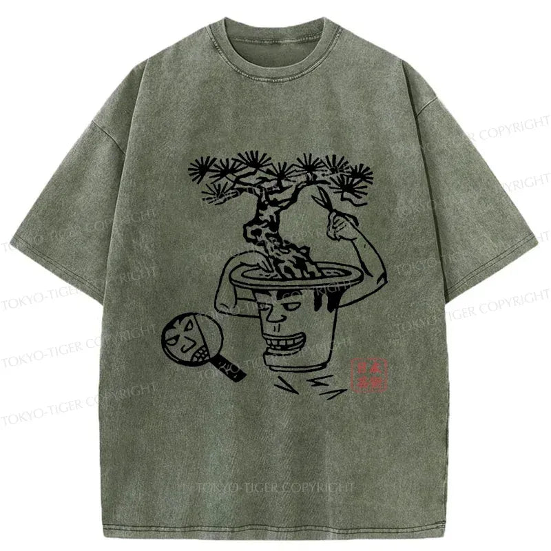 Kyoto-Lion Potted Plant Funny Washed T-Shirt