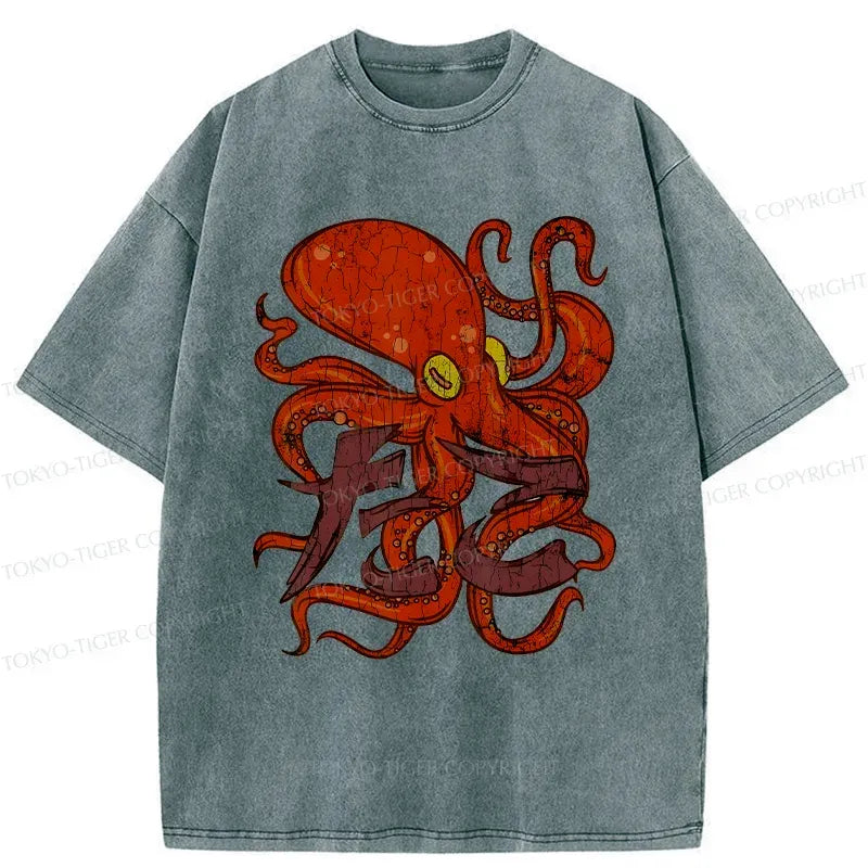 Kyoto-Lion Vintage Octopus Washed T-Shirt