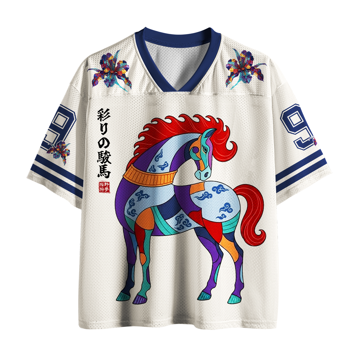 Kyoto-Lion Vibrant Floral Japanese Steed Mesh Jersey