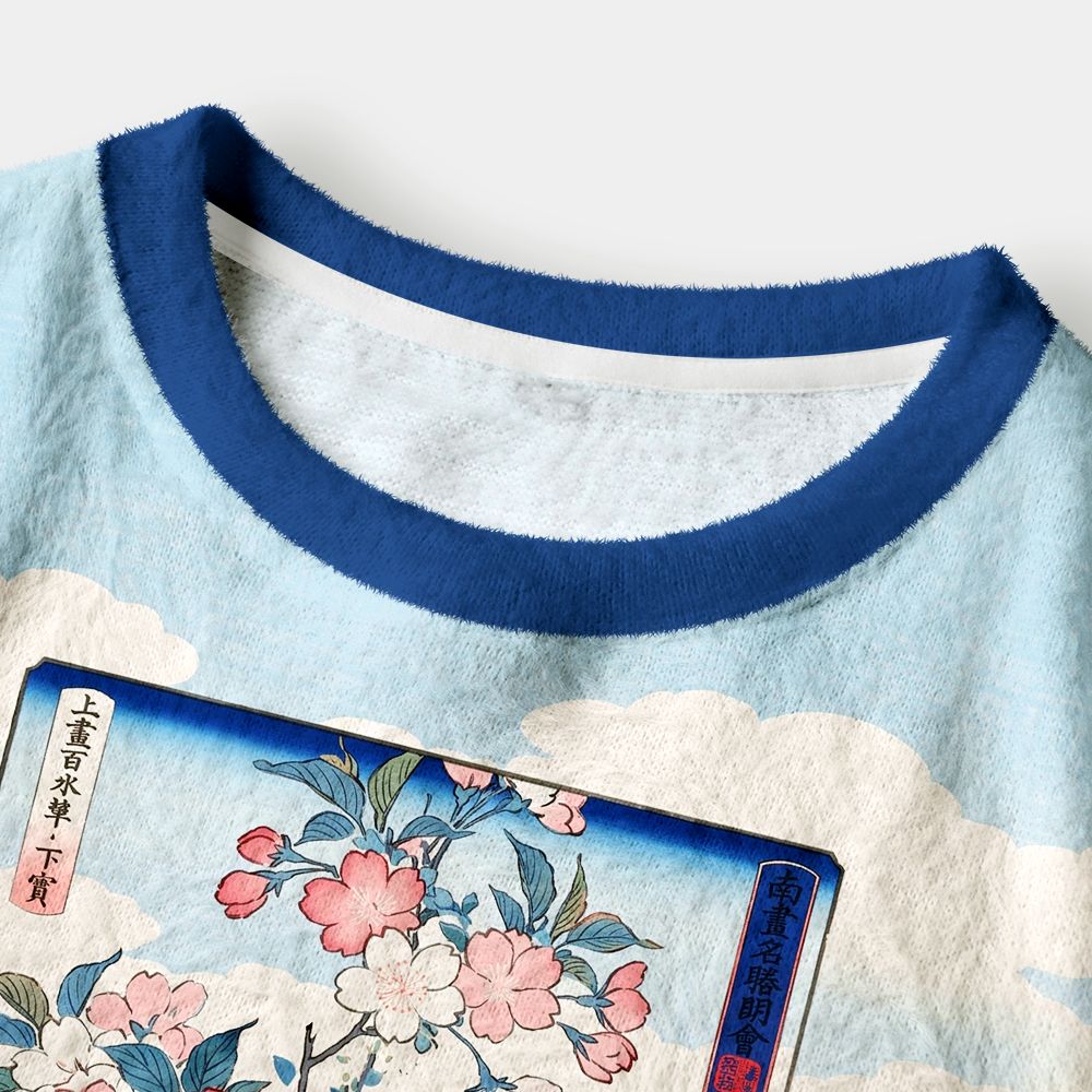 Kyoto-Lion Japanese Sakura Floral Women's Fuzzy Cropped Sweatshirt