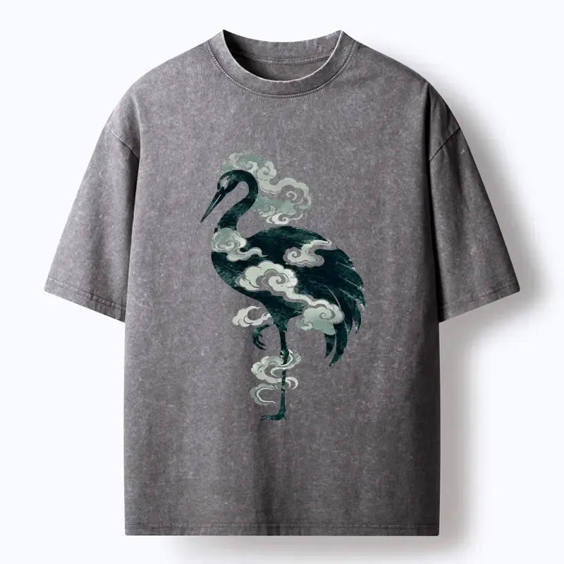 Japanese ink wash crane t-shirt