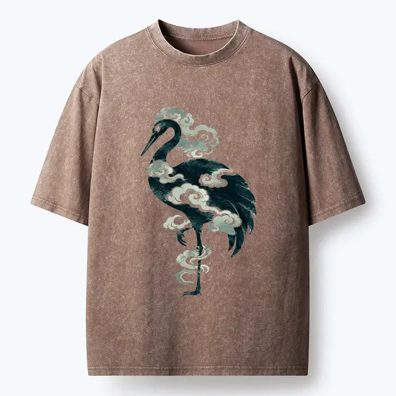 Japanese ink wash crane t-shirt