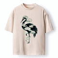 Kyoto-Lion Ink Wash Crane With Clouds Washed T-Shirt