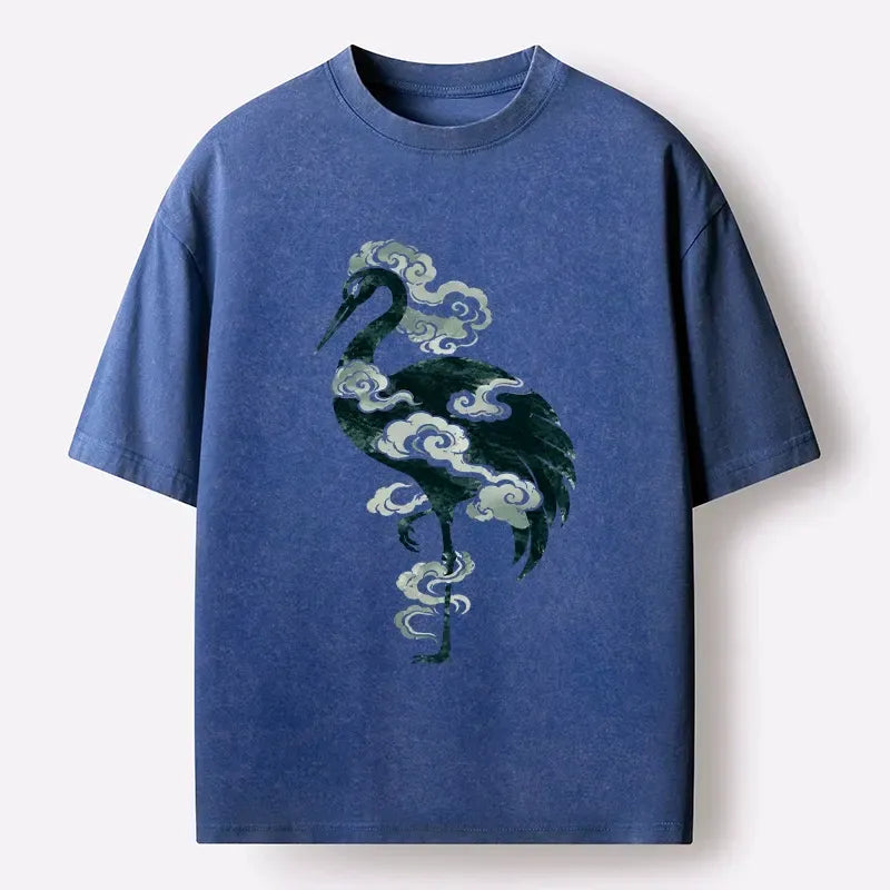 Japanese ink wash crane t-shirt