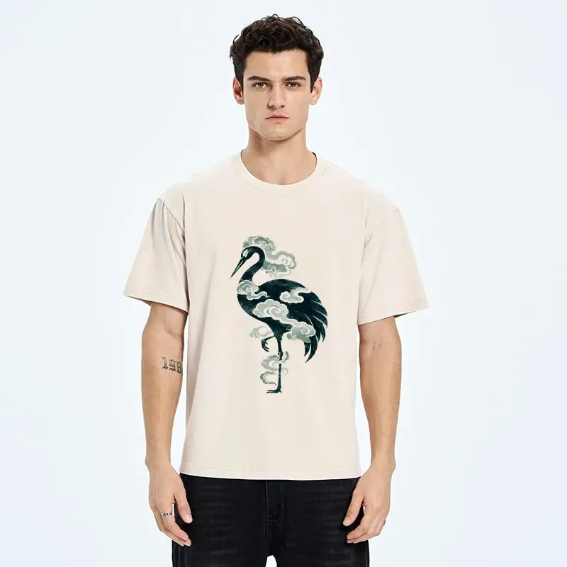 Japanese ink wash crane t-shirt