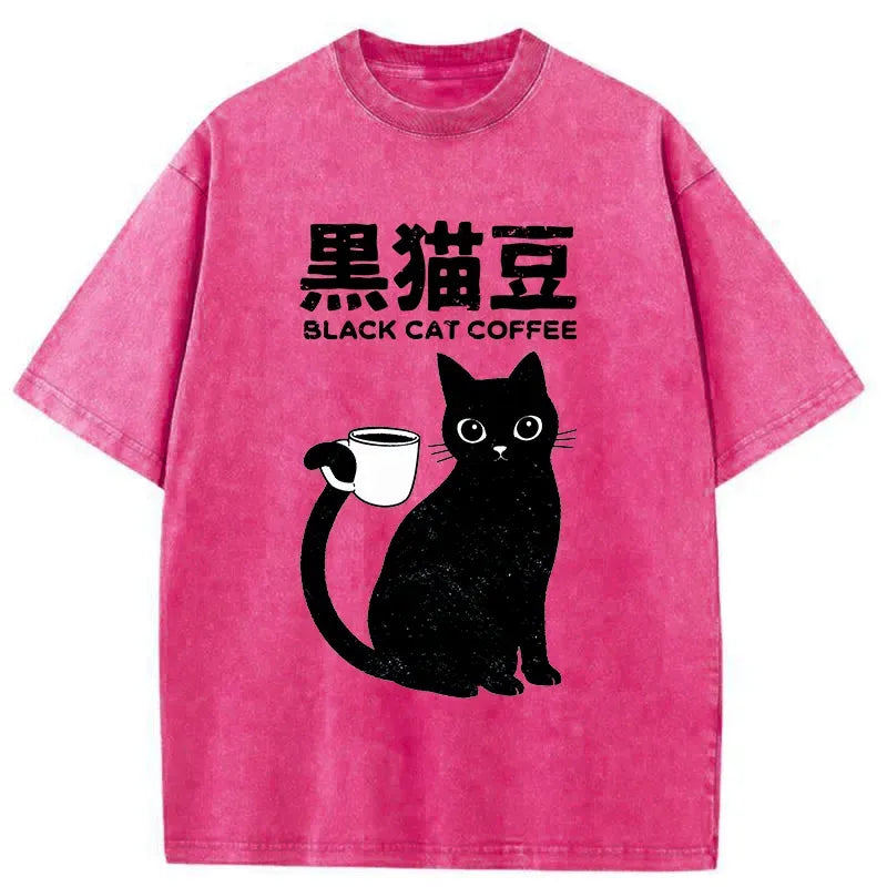 Japanese Black Cat Washed T-Shirt