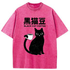 Japanese Black Cat Washed T-Shirt