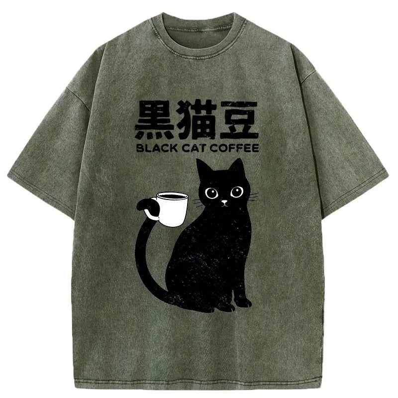 Japanese Black Cat Washed T-Shirt