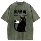 Japanese Black Cat Washed T-Shirt