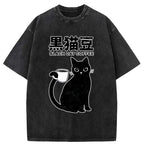 Japanese Black Cat Washed T-Shirt