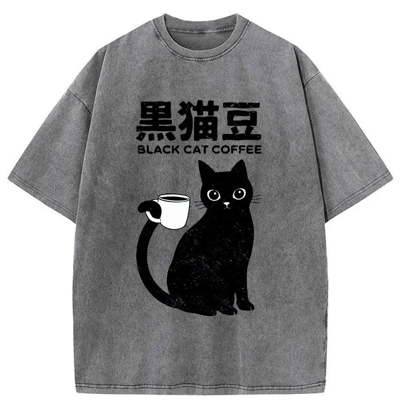 Japanese Black Cat Washed T-Shirt