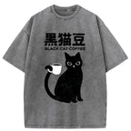 Japanese Black Cat Washed T-Shirt