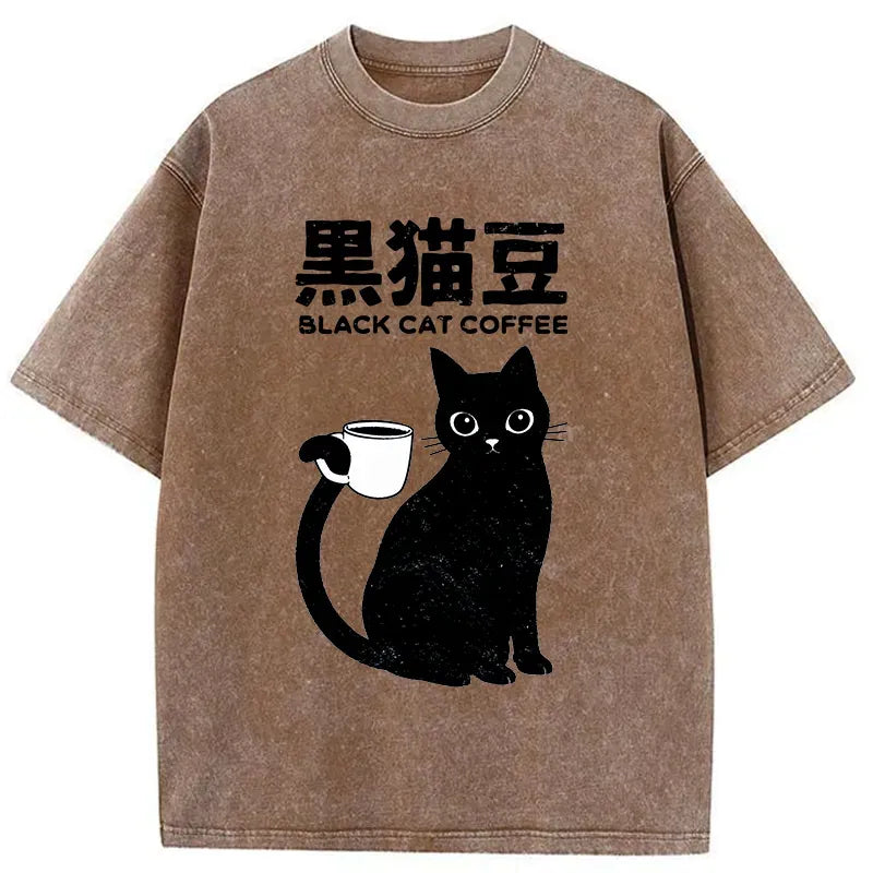 Japanese Black Cat Washed T-Shirt