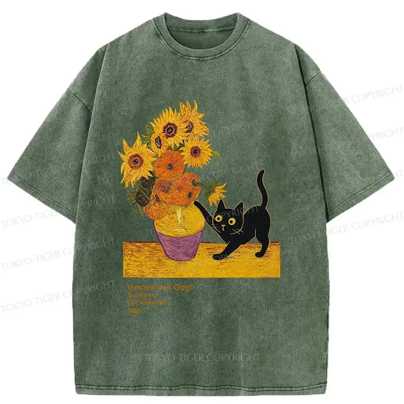 japanese vintage cat t-shirt for daily wear