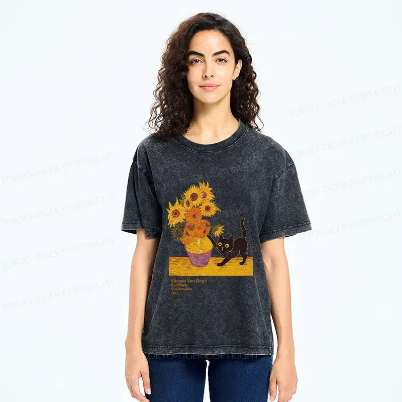japanese vintage cat t-shirt for daily wear