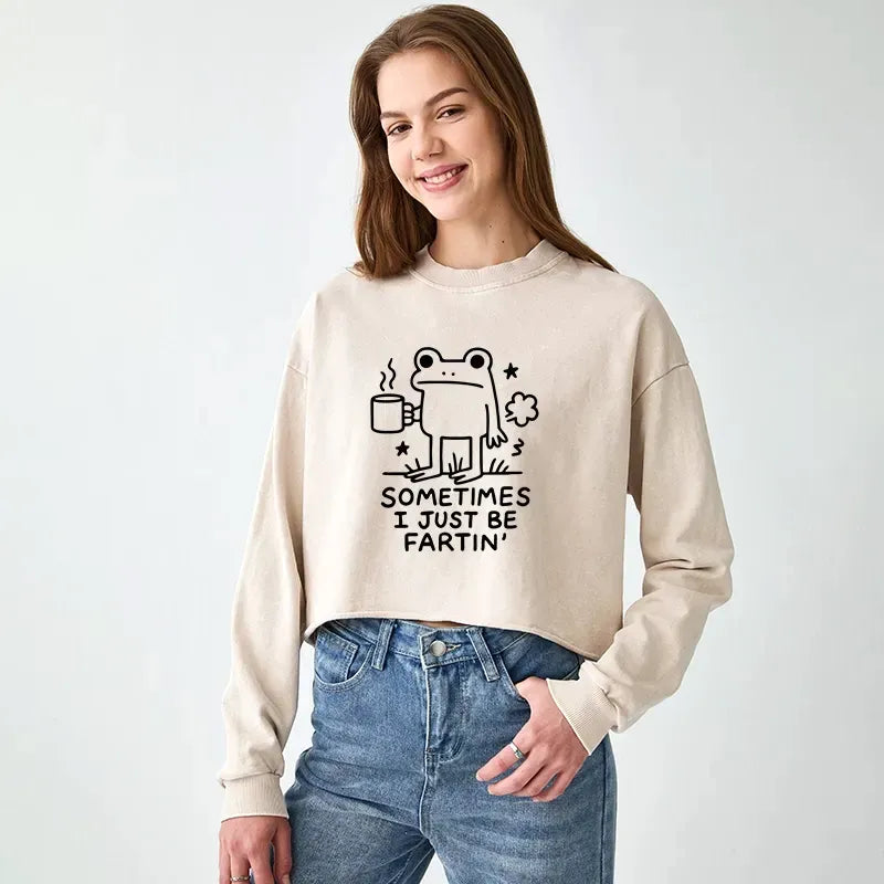 Kyoto-Lion Sometimes A Frog Just Needs To Fart Washed Crop Sweatshirt