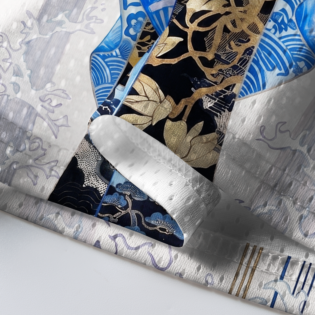 Kyoto-Lion Tranquil Melody Biwa Geisha Ukiyo-e Mesh Jersey