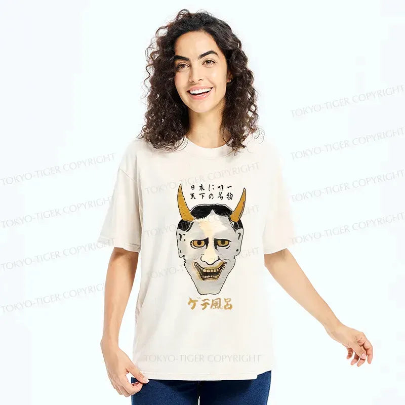 Japanese Yokai Mask Washed T-Shirt
