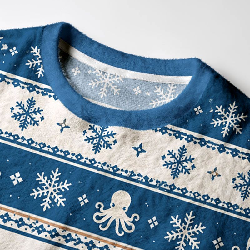 Kyoto-Lion Winter Octopus Vibe Fuzzy Christmas Ugly Sweatshirt